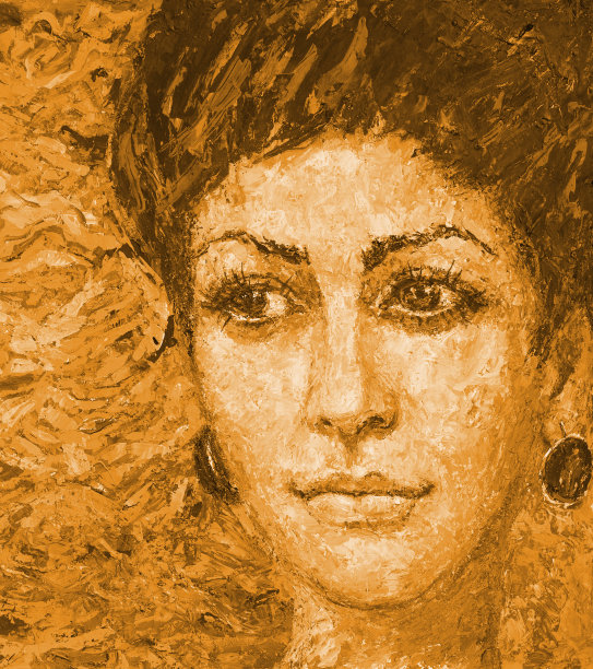 插图油画在深褐色肖像的一个年轻女子与深色头发图片下载