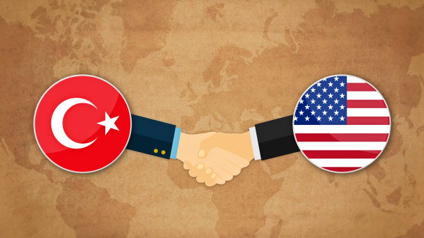 土耳其和美国的代表握手卡通。图片下载