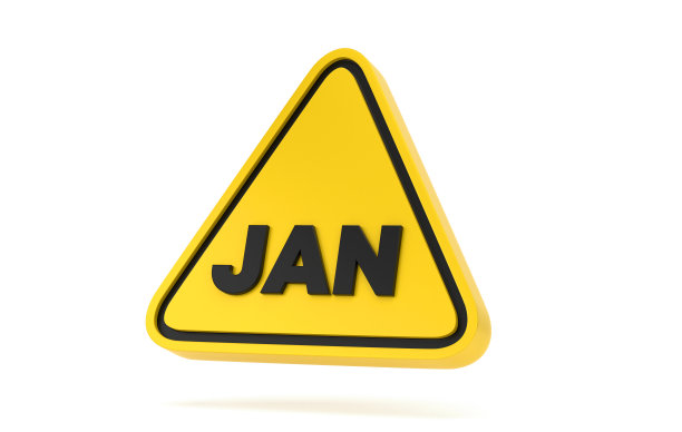 黄色三角形警告形状和一月日历图片下载