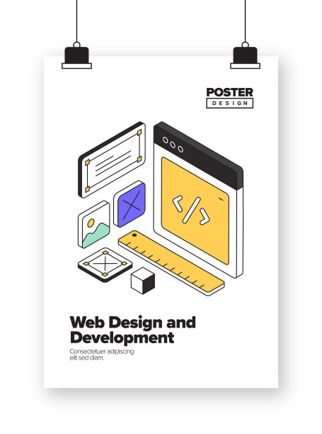 网页设计和发展概念等角网页横幅，海报，封面和横幅的三维设计图片下载