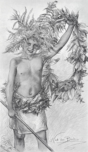 萨摩亚男孩洗澡后用鲜花装饰图片下载