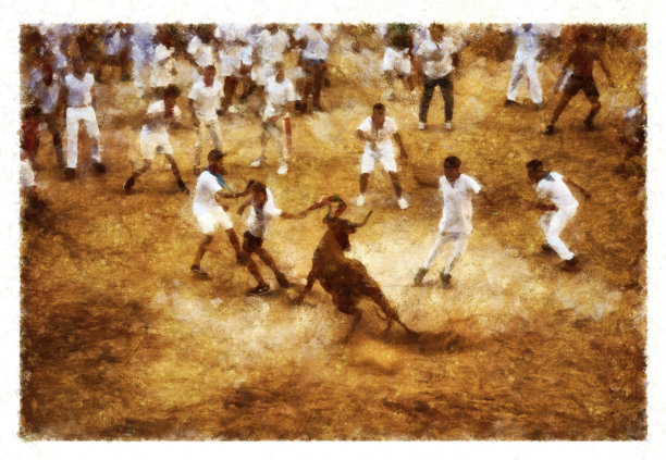 西班牙潘普洛纳的牛传统小母牛-数字操作图片下载