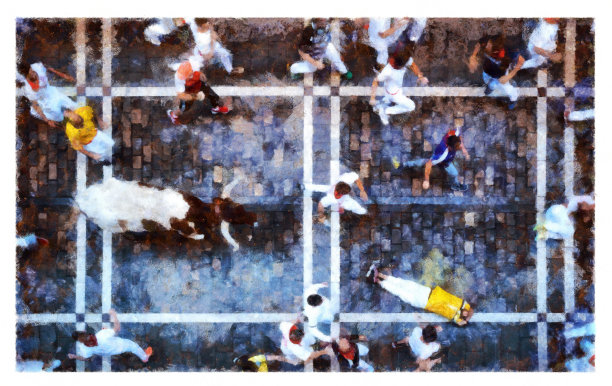 西班牙潘普洛纳奔牛——数字操控图片下载