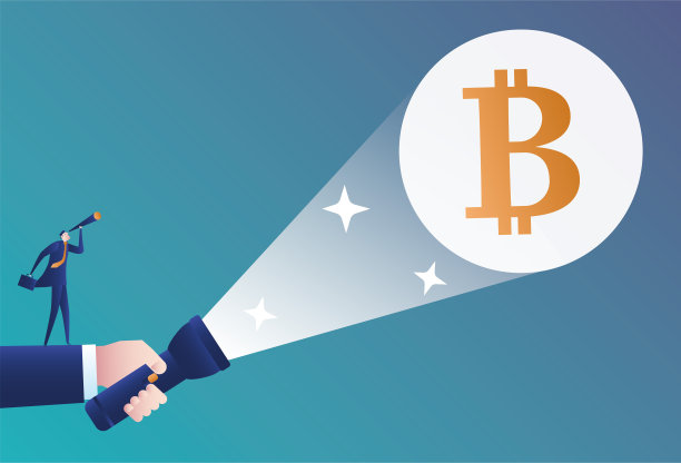 商人拿着手电筒用双筒望远镜检查比特币图片下载