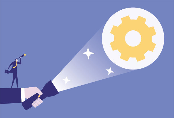 商人用双筒望远镜看创新用手电筒图片下载