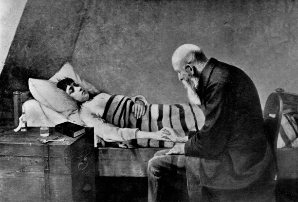 病床，海因里希·莱辛的绘画- 19世纪图片下载