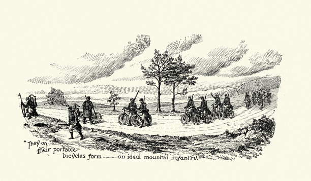 法国士兵使用便携式自行车，骑步兵，1890年代，战争史，19世纪图片下载
