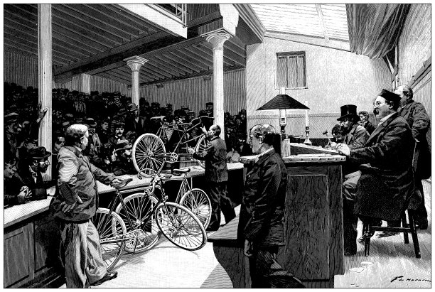 古董插图:自行车商店出售图片下载