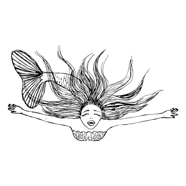 一幅漂浮着美人鱼的素描图片下载
