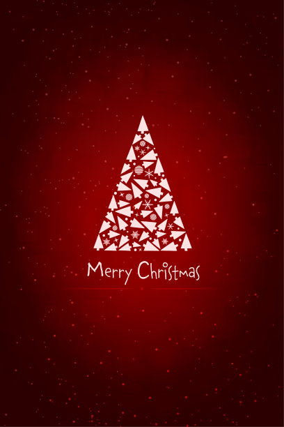 斑点点亮白色三角形树由小树，雪花和小玩意在发光的斑点闪闪的暗栗色的垂直圣诞节节日向量背景贺卡与短信圣诞快乐图片下载