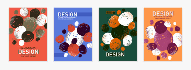 手绘艺术矢量涵盖圆形抽象背景设置，艺术平面设计小册子传单或小册子，广告彩色正面海报，纹理抽象有趣和可爱。图片下载