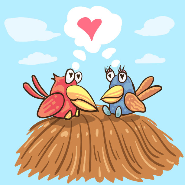 浪漫的贺卡，两只可爱的鸟图片下载