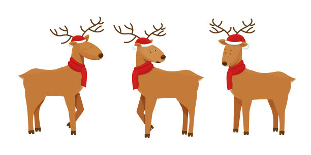 圣诞鹿在可爱的帽子和针织红色图片下载