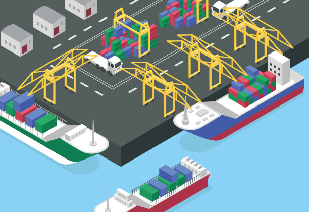 港口与货船等距矢量图片下载