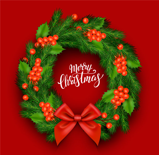 带红色蝴蝶结的圣诞花环图片下载