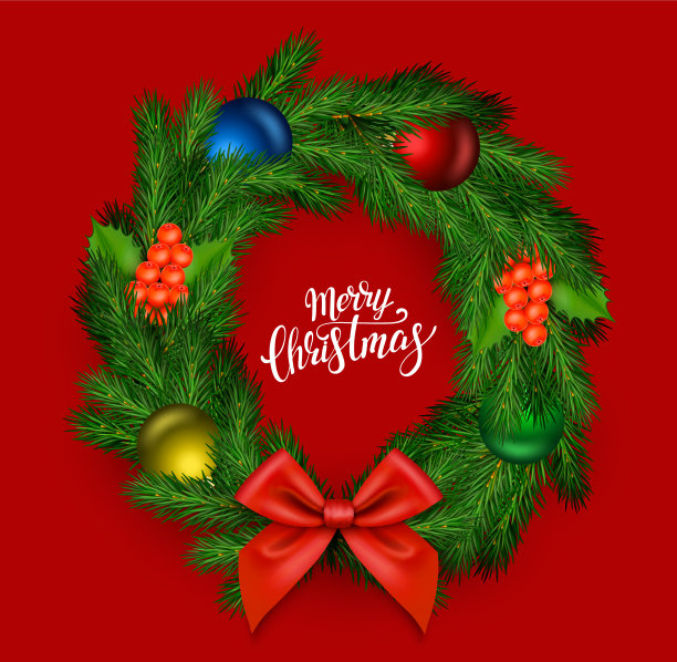 带红色蝴蝶结的圣诞花环图片下载
