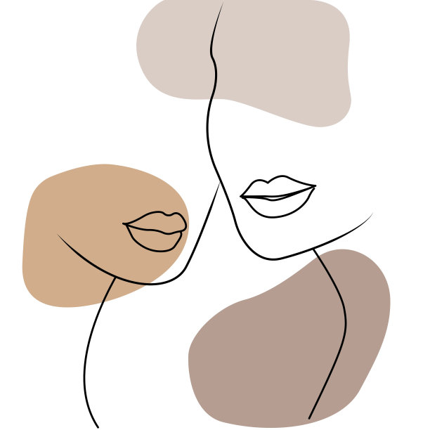 两个女人面对极简主义的插图。蜡笔装饰的剪影。图片下载