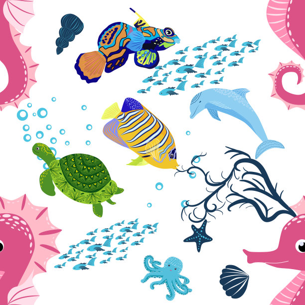 海马栖息在海中纹路无缝图片下载