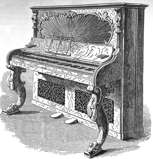 1851年伦敦水晶宫展览，阿尔伯特小屋钢琴和风琴，装饰富丽，做工精细图片下载