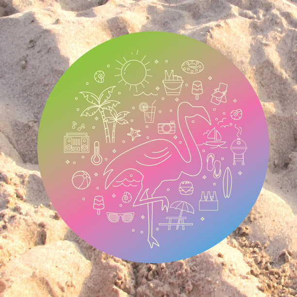 夏季横幅设计与文字和夏季线艺术图标图片下载