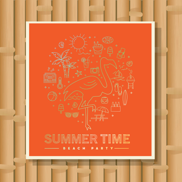 夏季旗帜设计与文本和夏季线艺术图标图片下载