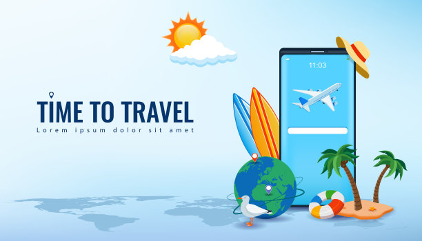 旅游和旅游理念。广告模板。向量图片下载