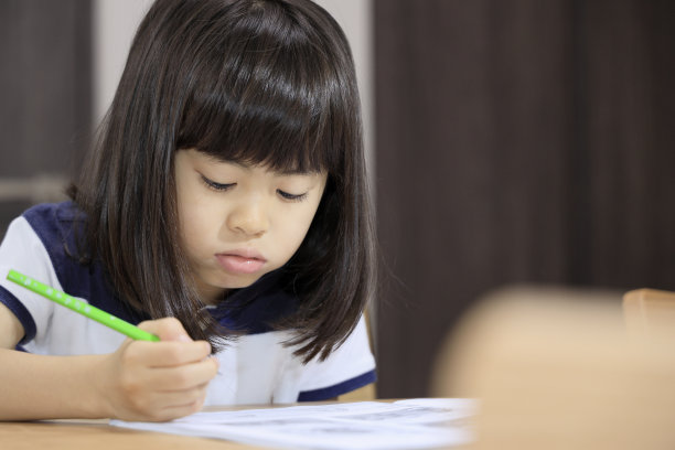 在餐厅学习的日本女孩(7岁)图片下载