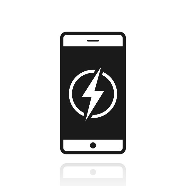 带有电符号的智能手机。白色背景上反射的图标图片下载
