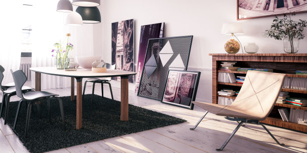 现代餐桌设置装饰的一天-全景3D可视化图片下载