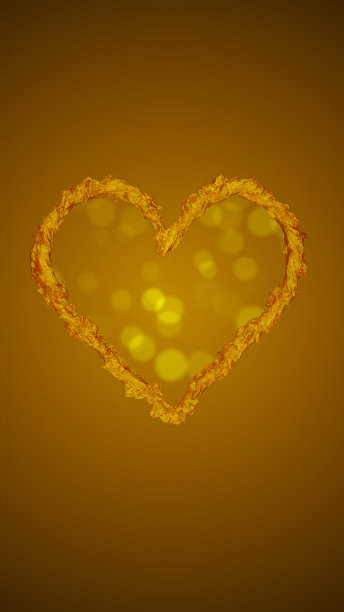 光芒四射的金色液体心，迷人的散景效果，在金色的背景下散发着温暖和爱图片下载