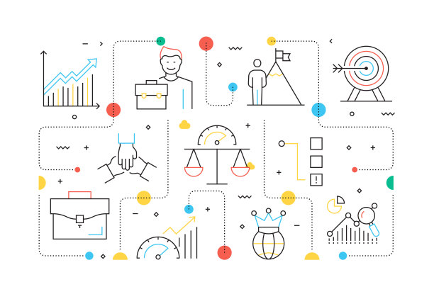 绩效管理相关的线风格横幅设计网页，标题，小册子，年度报告和书籍封面图片下载