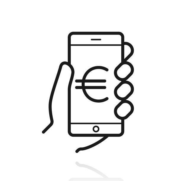 智能手机与欧元标志。白色背景上反射的图标图片下载