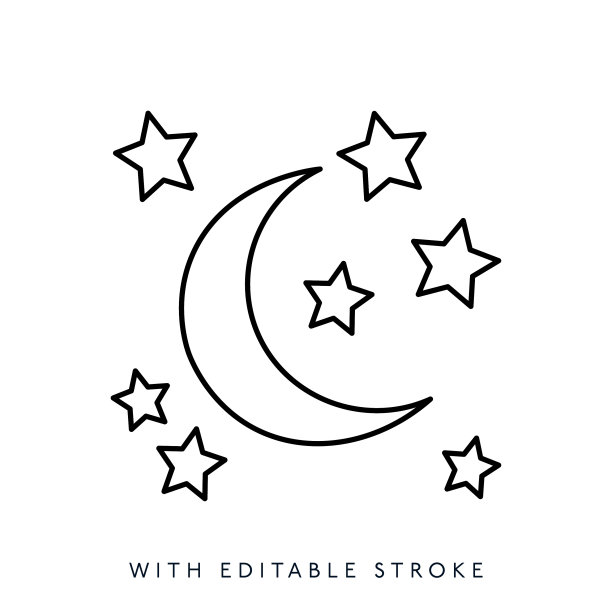 月亮和星星线图标可编辑的描边图片下载