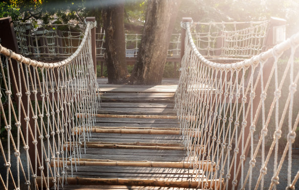 公园里的铰接木桥图片下载