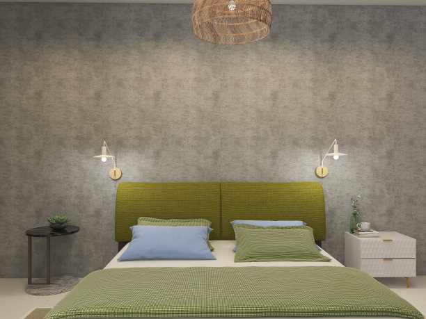 卧室3d渲染，3d插图图片下载