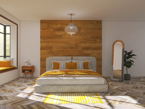 卧室3d渲染，3d插图图片下载
