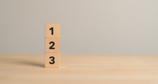 任务优先级和管理理念。任何活动的优先顺序。设定工作优先级，安排待办事项。编号为第一、第二和第三的木质方块。图片下载