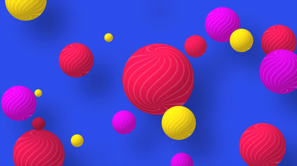 4k多色发光球在紫色的背景。数字动画3d渲染图片下载