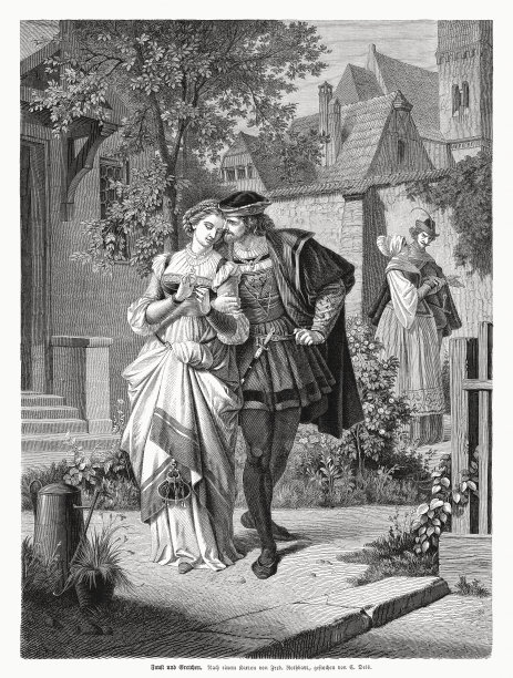 《浮士德与格雷琴》，出自歌德木版版画《浮士德》，1870年出版图片下载