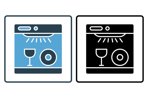 洗碗机图标。图标与清洁剂、家用电器有关。固体图标风格的设计。简单的矢量设计可编辑图片下载