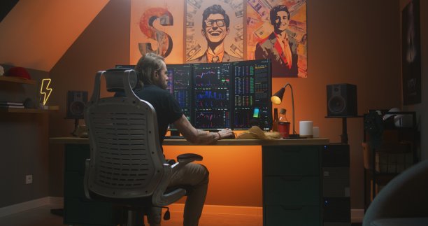 男性股票交易员在家看实时股票图片下载