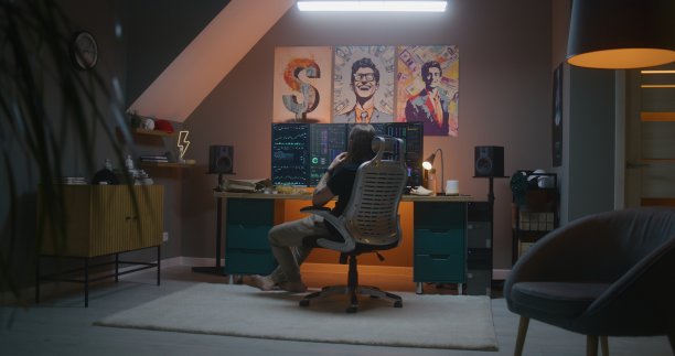 男性股票交易员在家看实时股票图片下载