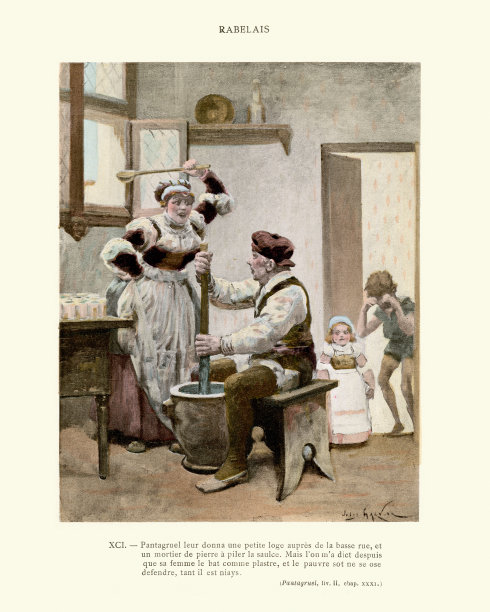 他的妻子像打膏药一样打他。拉伯雷卡冈都亚的Pantagrue图片下载