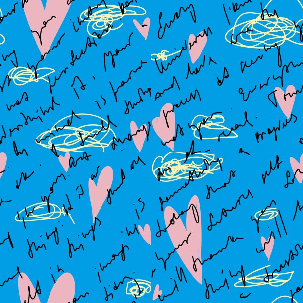 涂鸦心手写霓虹蓝色图案图片下载