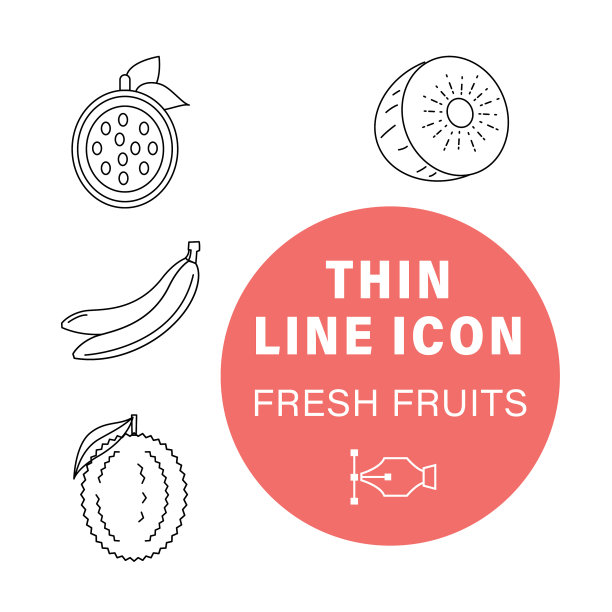 细线新鲜水果图标设置图片下载