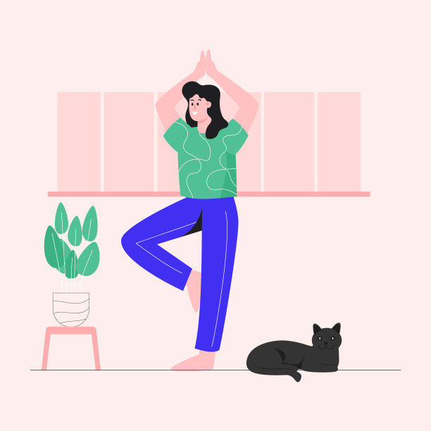 瑜伽和冥想的平面插图图片下载