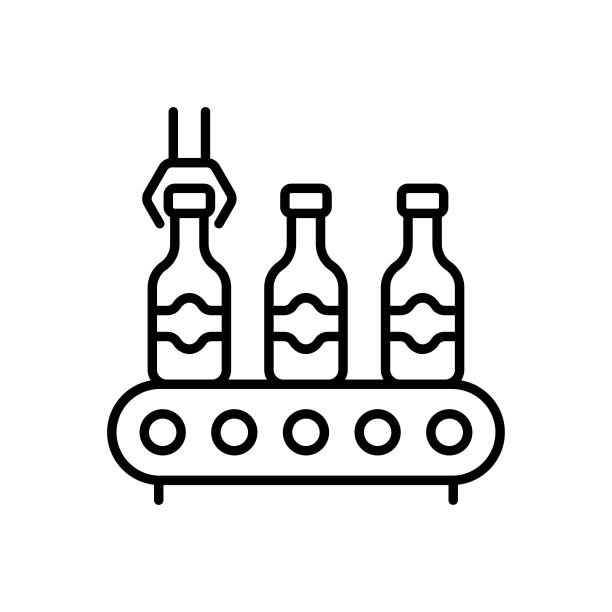 自动装瓶轮廓图标设计插图。智能工业符号在白色背景EPS 10文件图片下载