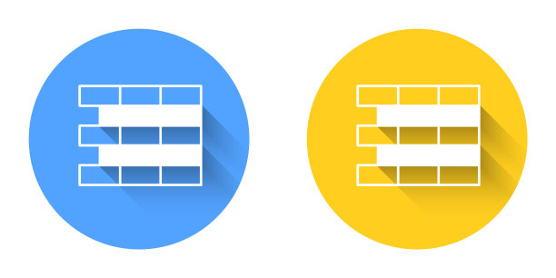 白砖图标孤立与长阴影背景。圆按钮。向量图片下载