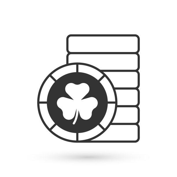 灰色金色小妖精硬币与三叶草三叶草叶图标隔离在白色背景。圣帕特里克节快乐。爱尔兰国家假日。向量图片下载