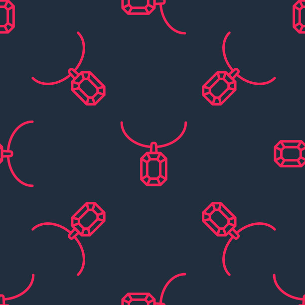 红线吊坠项链图标隔离无缝图案黑色背景。向量图片下载